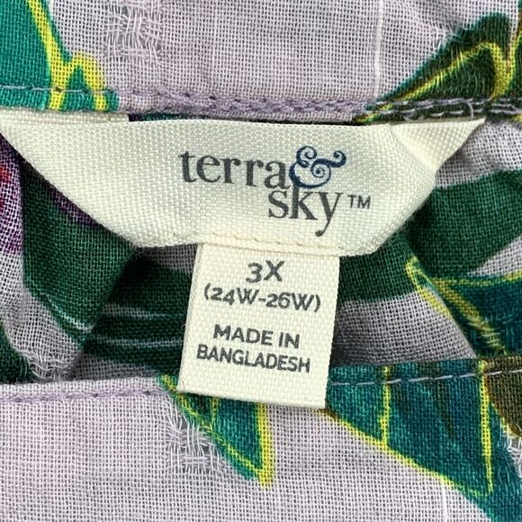 Terra & Sky Womens Plus Size 3X Purple Tropical Square Neck Top Short Sleeve - Picture 4 of 9